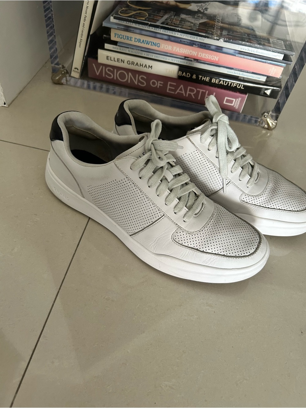 Cole Haan Grand Men's White Perforated Leather Sneakers - Picture 8 of 11